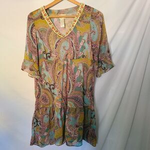 Tracy Porter Sheer Drop Waist Boho Paisley Dress‎ sz 6-8